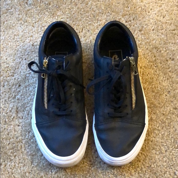 vans black leather school shoes
